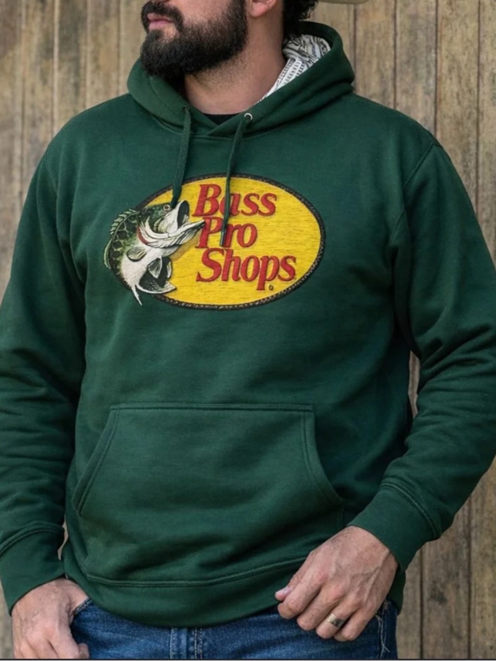 Bass Pro Shops Men's Dark Green Logo Hoodie size large